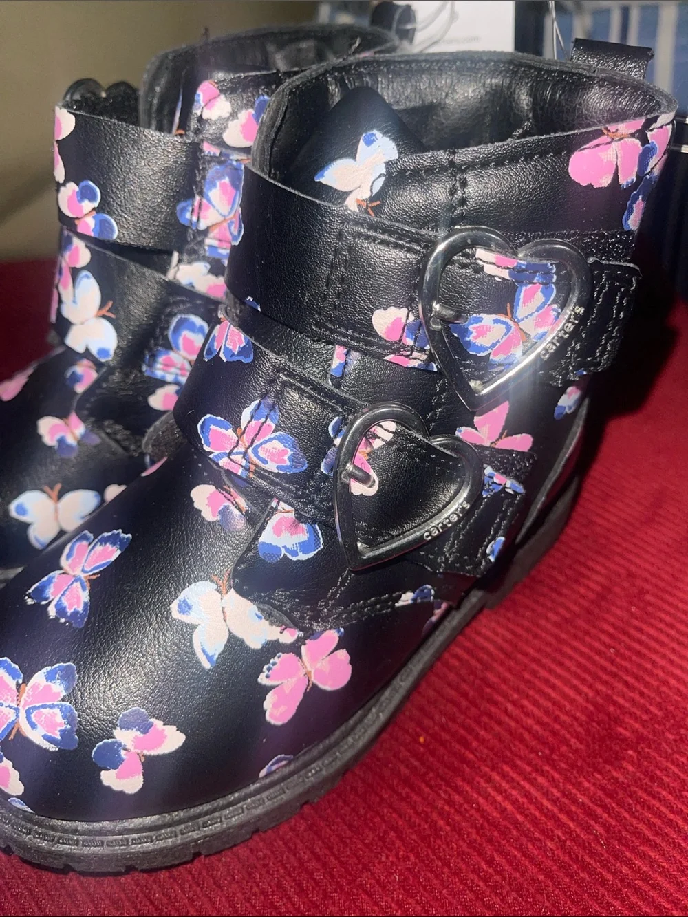 Carter's Black Ankle Boots with Pink & White Butterfly Print